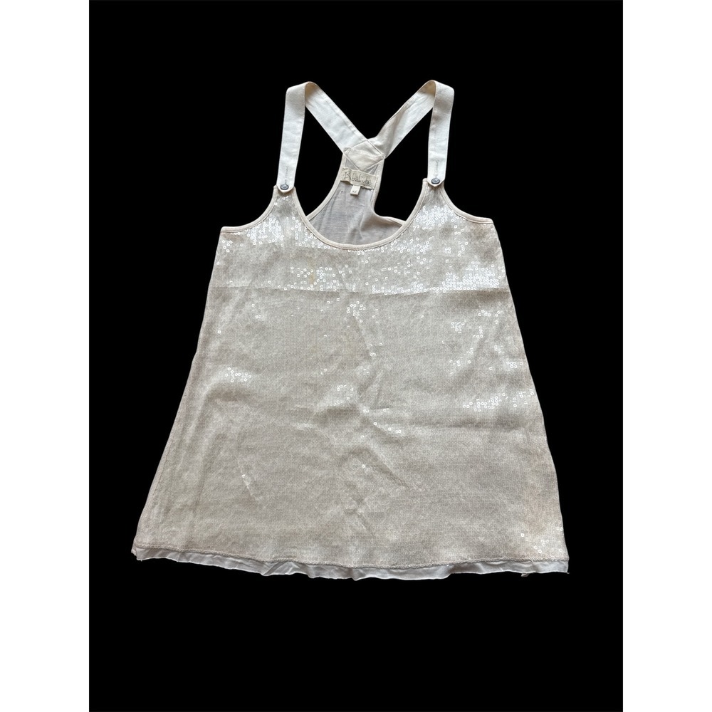 Babakul Womens Cream Sequin Racerback Tank Top XS Modal Sleeveless Y-Back Boho